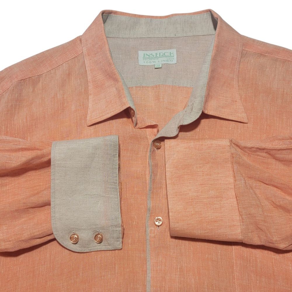Inserch Men 5XL 100% Linen Tunic‎ Orange Pocket Contrast Inside Cuff Roll Tab